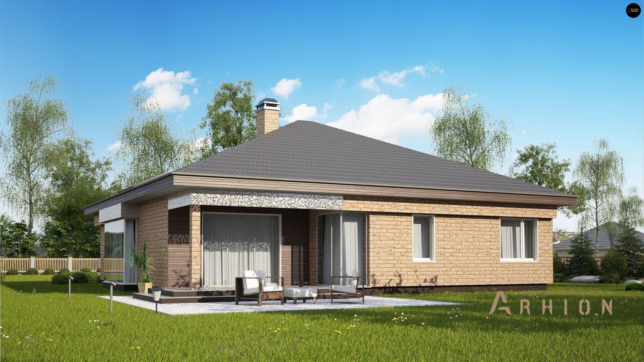 16. Проект одноэтажного дома в современном стиле с четырехскатной, Z200 k, площадью - 166 кв c терассой, гаражом, эркером